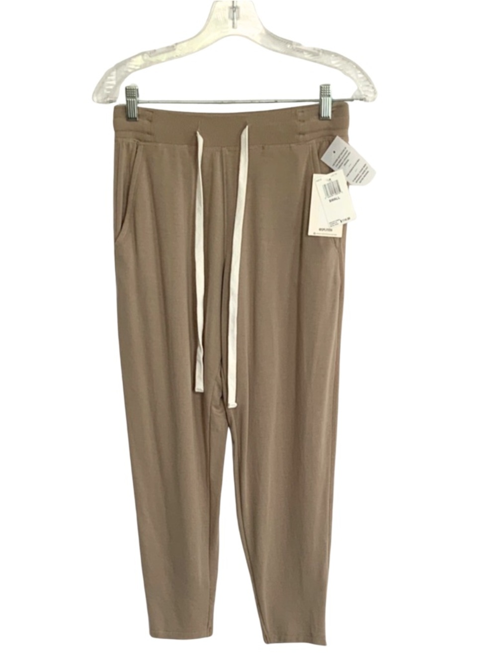 Latte Drawstring Joggers with White Ties